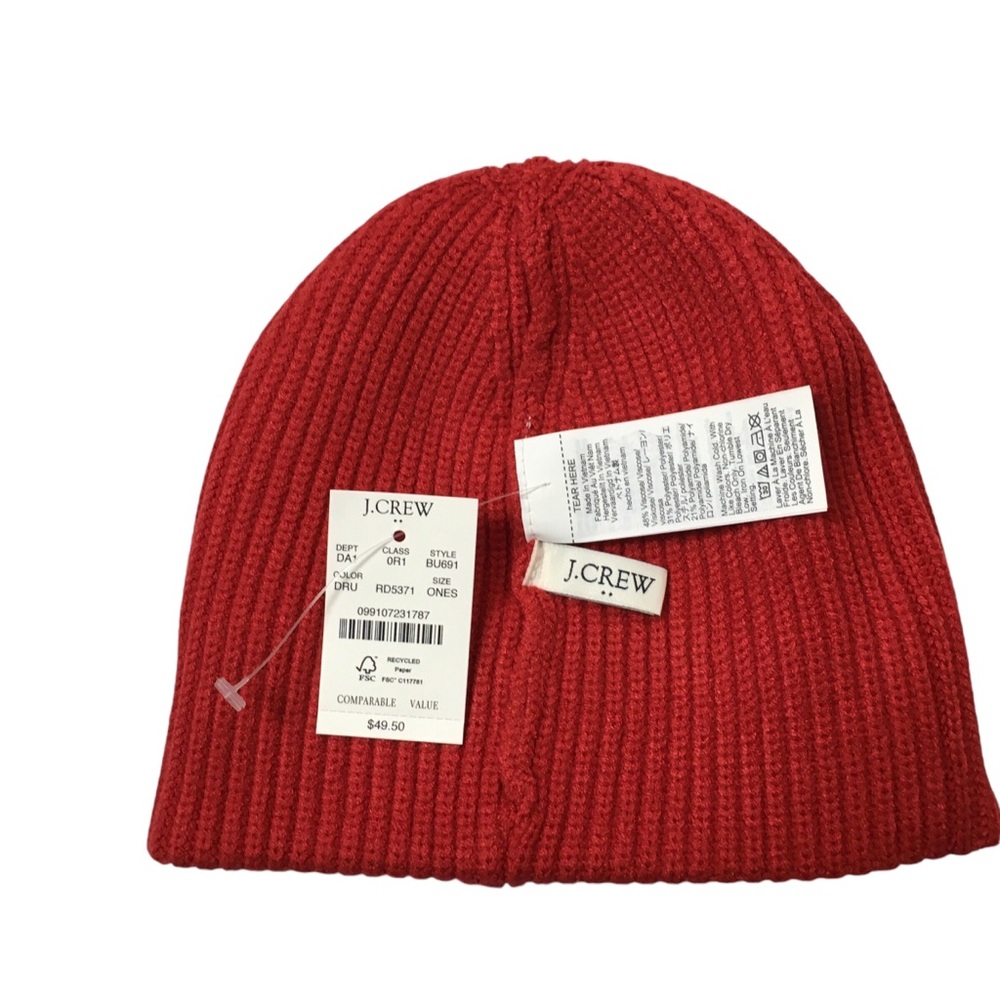 J.Crew Factory Red Ribbed Beanie - Picture 3 of 4